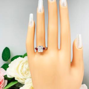 Radiant Cubic Zirconia Ruby Accents Engagement Ring