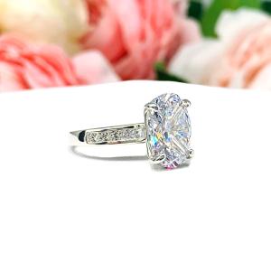 Oval-Cut CZ Channel-Set Engagement Ring • 12x8mm, Sterling Silver, Size 6