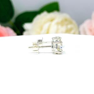 Round Moissanite Stud Earrings - Sterling Silver settings - April Birthstone Alternative - Authentic stones