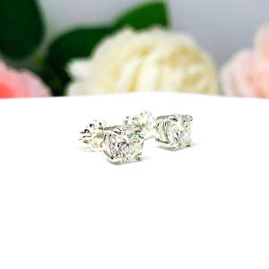 Round Moissanite Stud Earrings - Sterling Silver settings - April Birthstone Alternative - Authentic stones