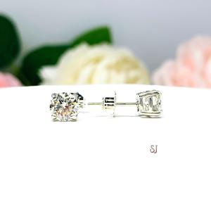 Round Moissanite Stud Earrings - Sterling Silver settings - April Birthstone Alternative - Authentic stones