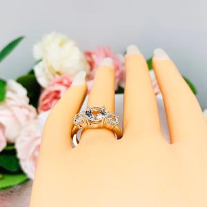 Natural White Topaz 3 Stone Engagement Ring - 8mm and 5mm round stones - Sterling silver setting
