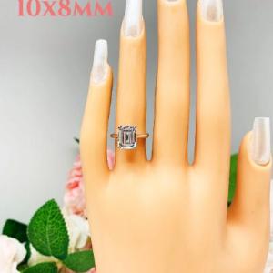 Emerald-Cut CZ Engagement Ring • 10x8mm, Sterling Silver, Size 4.75