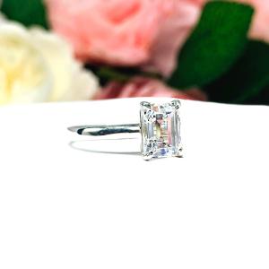 Emerald-Cut CZ Engagement Ring • 10x8mm, Sterling Silver, Size 4.75