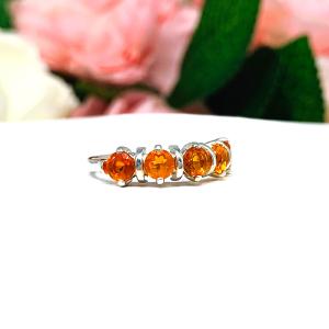 Natural Mexican Fire Opal Round Five Stone Ring