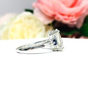 Pear Near Colorless CZ Round Lab Blue Sapphire Engagement Ring