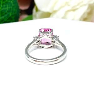 Lab Padparadscha Sapphire Emerald Cut CZ Accents Ring