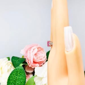 Lab Padparadscha Sapphire Emerald Cut CZ Accents Ring