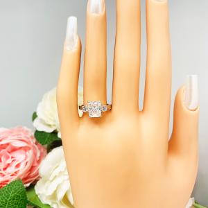 Radiant CZ 9x7mm Sterling Silver Engagement Ring Round Accents