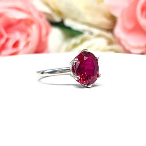 Lab Created Ruby Oval Six Prong Ring Sterling Silver