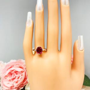 Lab Created Ruby Oval Six Prong Ring Sterling Silver