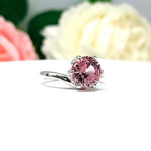 Lab Padparadscha Sapphire 8mm Round Ring Size 5