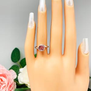 Lab Padparadscha Sapphire 8mm Round Ring Size 5