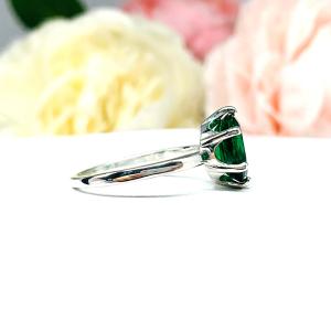 Lab Created Emerald Oval 6 Prong Ring Sterling Silver