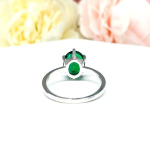 Lab Created Emerald Oval 6 Prong Ring Sterling Silver