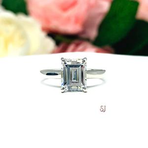Emerald-Cut CZ Engagement Ring • 10x8mm, Sterling Silver, Size 4.75