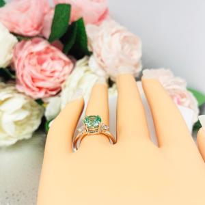 Seafoam Green Lab Spinel Round, CZ Accents Ring