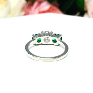 Round CZ Lab Created Emerald 3 Stone Engagement Ring - Sterling Silver