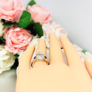 Pear Near Colorless CZ Round Lab Blue Sapphire Engagement Ring
