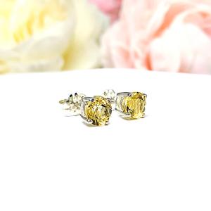 Golden Citrine Stud Earrings - Round 6mm natural gemstones - November birthstone gift