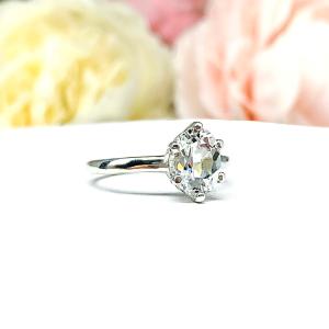 Natural White Topaz Oval Solitaire Ring - 6 prong sterling silver setting
