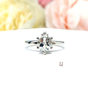 Natural White Topaz Oval Solitaire Ring - 6 prong sterling silver setting