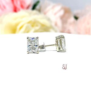Radiant Cut Cubic Zirconia Stud Earrings - 6A quality czs - Sterling silver basket settings