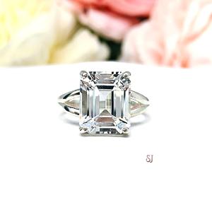 Lab White Sapphire 11x9mm Emerald Cut Ring