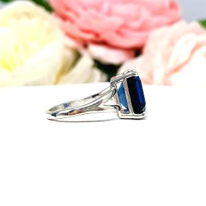 Lab Blue Sapphire 11x9mm Emerald Cut Ring