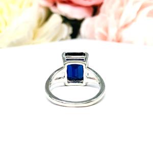 Lab Blue Sapphire 11x9mm Emerald Cut Ring