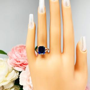 Lab Blue Sapphire 11x9mm Emerald Cut Ring