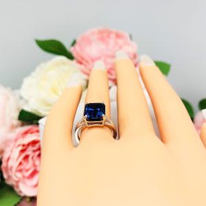 Lab Blue Sapphire 11x9mm Emerald Cut Ring