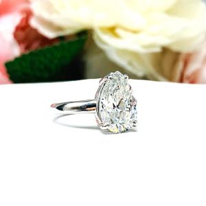 Pear Near Colorless 13x9mm CZ Wide Band Engagement Ring