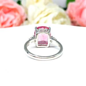 Lab Padparadscha Sapphire Elongated Cushion Ring 12x10mm Round CZ Accents