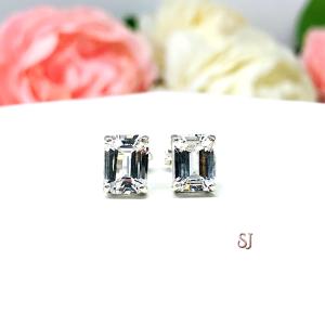 Lab White Sapphire Emerald Cut Stud Earrings