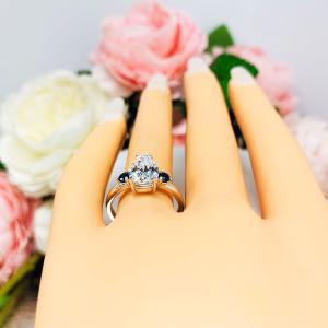Pear CZ Lab Blue Sapphire Accents Engagement Ring