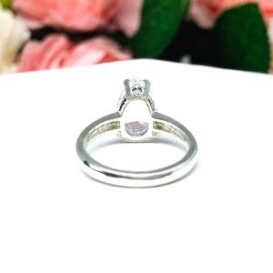 Lab White Sapphire Pear Engagement Ring 3mm Wide Band