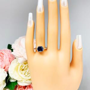 Lab Blue Sapphire 8mm Cushion Ring