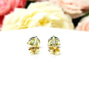 Blue Moissanite Martini 14k Gold Stud Earrings - Authentic moissanite - Solid gold settings