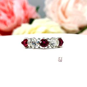 Lab Ruby Cubic Zirconia 4mm Round Five Stone Ring