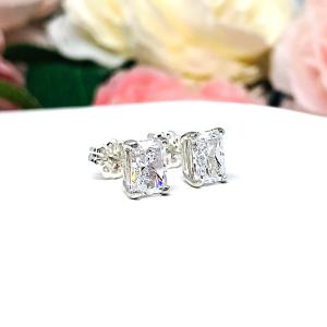 Radiant Cut Cubic Zirconia Stud Earrings - 6A quality czs - Sterling silver basket settings