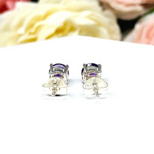 Amethyst Stud Earrings - 6mm natural gemstones - Sterling silver basket settings - February birthstone gift