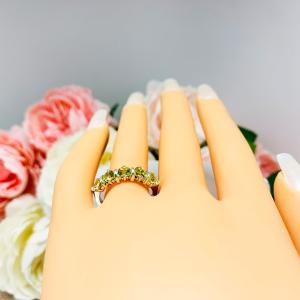 Peridot Five Stone Sterling Silver Ring Natural 4mm Round August Birthstone SIZE 7 FINAL SALE