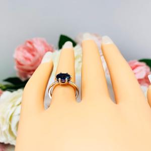 Lab Blue Sapphire Oval East West Horizontal Set Ring