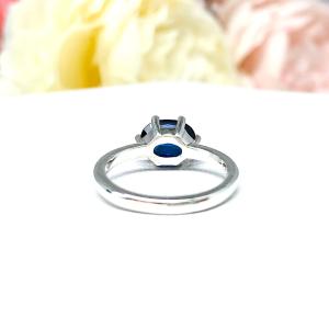 Lab Blue Sapphire Oval East West Horizontal Set Ring