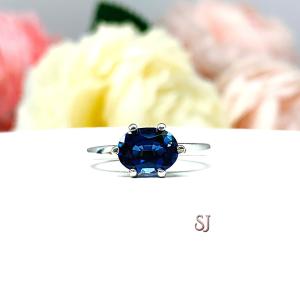 Lab Blue Sapphire Oval East West Horizontal Set Ring