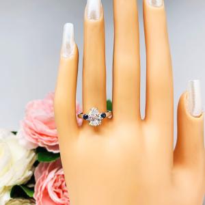 Pear CZ Lab Blue Sapphire Accents Engagement Ring