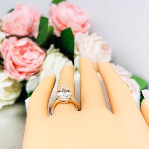 Lab White Sapphire Pear Engagement Ring 3mm Wide Band