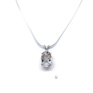 White Topaz Oval Pendant Sterling Silver Necklace Natural