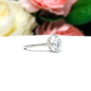 Lab White Sapphire 8x6mm Elongated Cushion Antique Design Ring Size 7